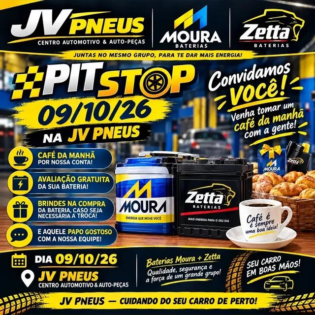 É amanhã! PIT STOP JV PNEUS + BATERIAS MOURA!