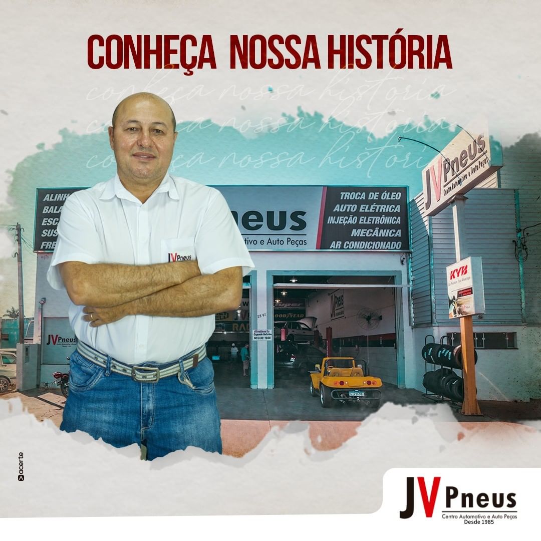 Valter, diretor da JV Pneus, em frente à loja